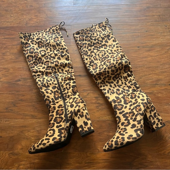 New Leopard Print Thigh High Boots Size 10 - Picture 4 of 9